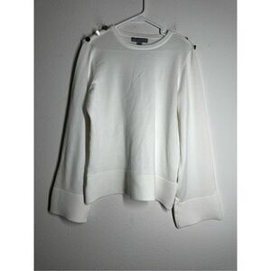 By Design Women’s White Boho Sweater Flared Sleeve Gold Color Trim Buttons Sz XL